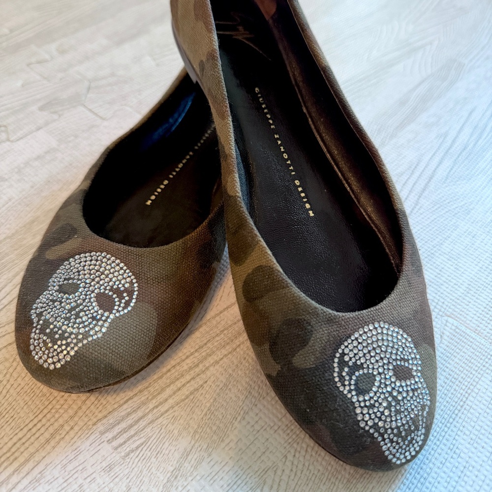 Giuseppe Zanotti Camouflage Crystal Skull Smoking Flats, 7
